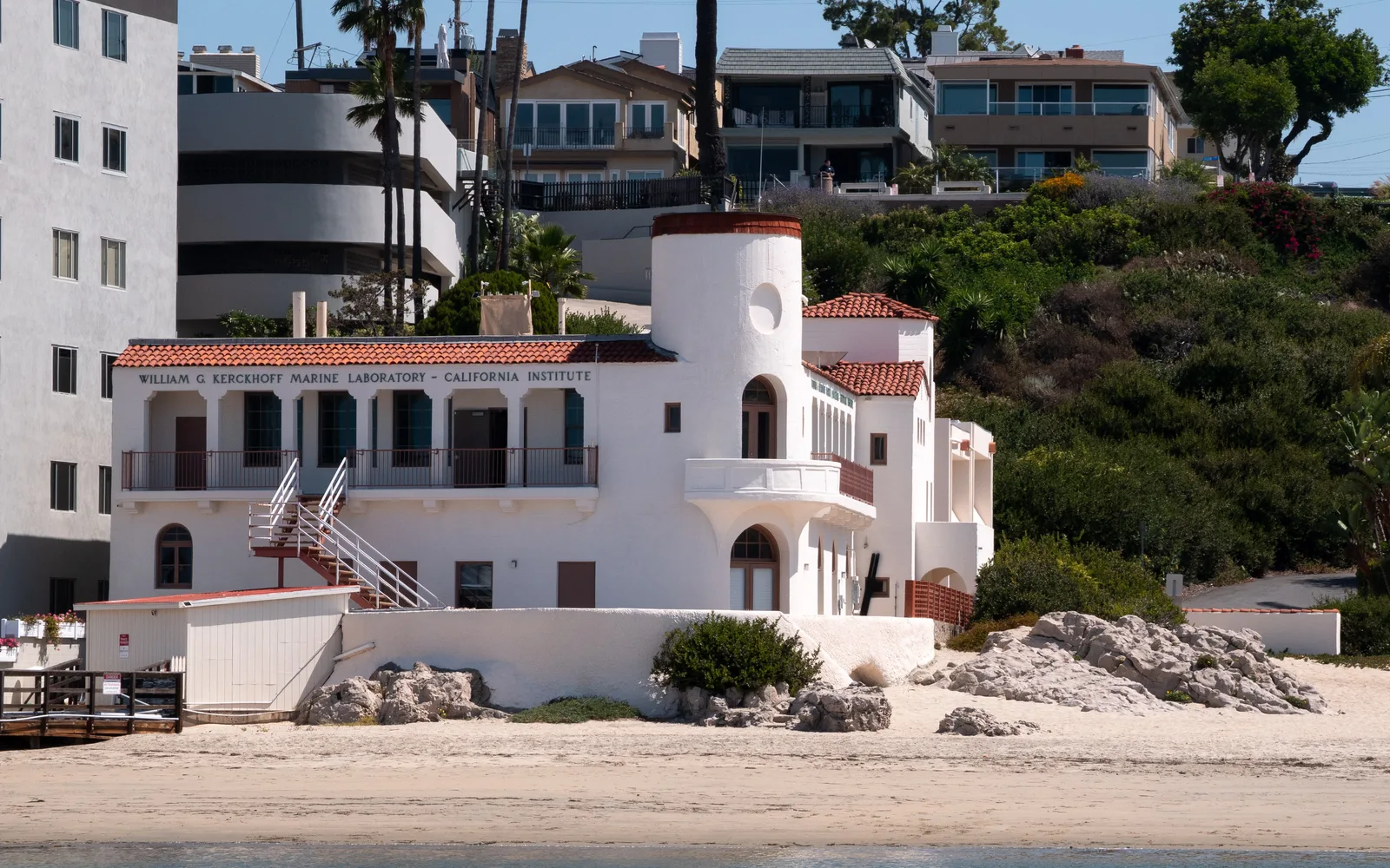 Caltech's Kerckhoff Marine Laboratory viewed from the water